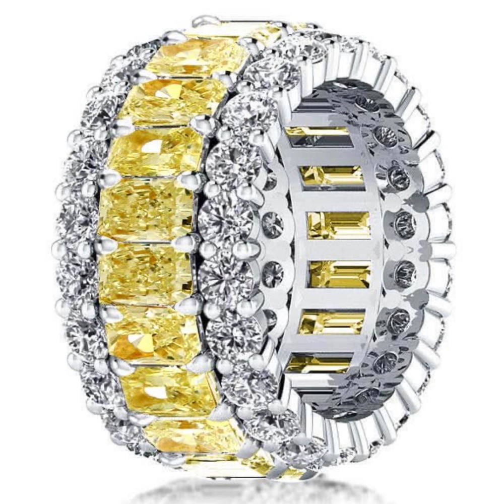 Italo Triple Row Radiant Cut Yellow Topaz Wedding Band For Women